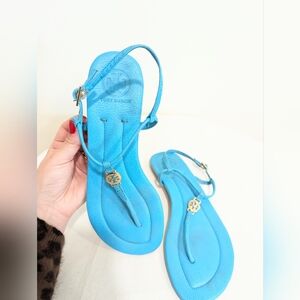 Tory Burch Blue T Strap Leather Sandals Size 8.5
